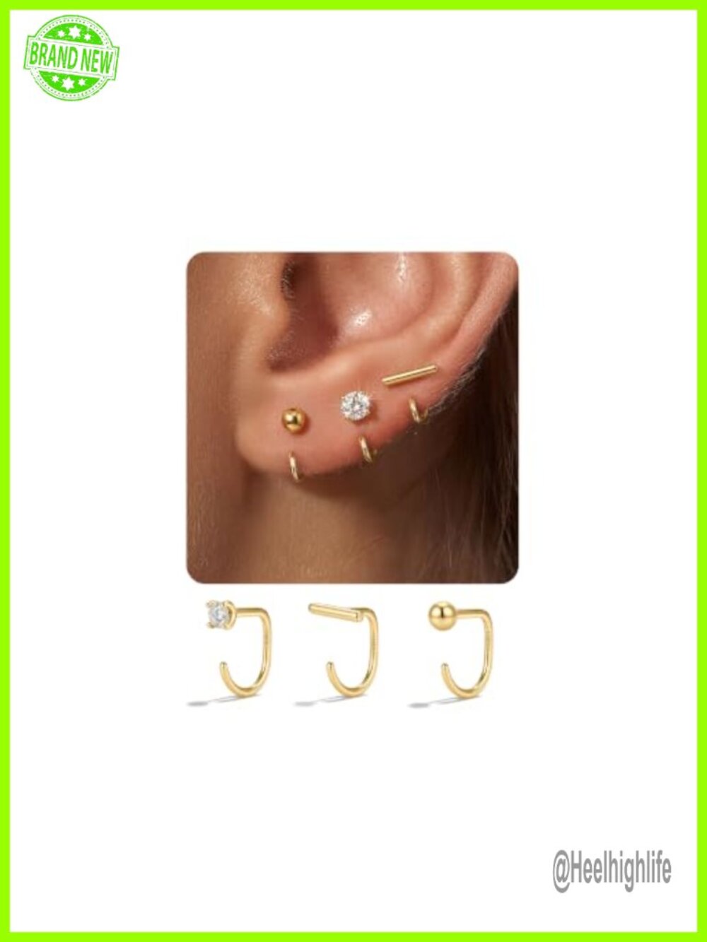 925 Sterling Silver Half Hoop Earrings Backless Huggie Set